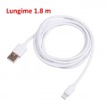 Cablu lung 1.8m iPhone si iPad lightning USB compatibil cu modelele 5,6,7,8,X,XR,XS,11,12, 13, 14 (C/S/SE/PRO/PLUS/MAX) - transfer date si incarcare rapida, culoare alba
