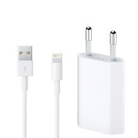 Alimentator incarcator pentru iPhone 5,6,7,8,X,XR,XS,11,SE,12, 13 (C/S/SE/PRO/PLUS/MAX), iPad, compatibil lightning, normal charge, USB, 5W, alb, cu cablu compatibil lightning inclus pentru incarcare si transfer date telefon si tableta Apple