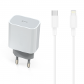 Alimentator incarcator rapid compatibil iPhone lightning 14,13,12,11,X,8,7,6,5,XR,XS, SE (C/S/SE/Pro/Plus/Max/mini/Pro Max), fast charge, USB-C, 20W, alb, cu cablu inclus
